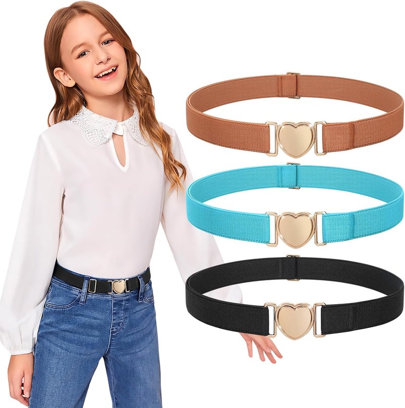 Jas. Good Elastic Belts for Toddler Kids Adjustable Boys Girls Teens Stretch Belts with Heart Buckle for Back to School - Image 1